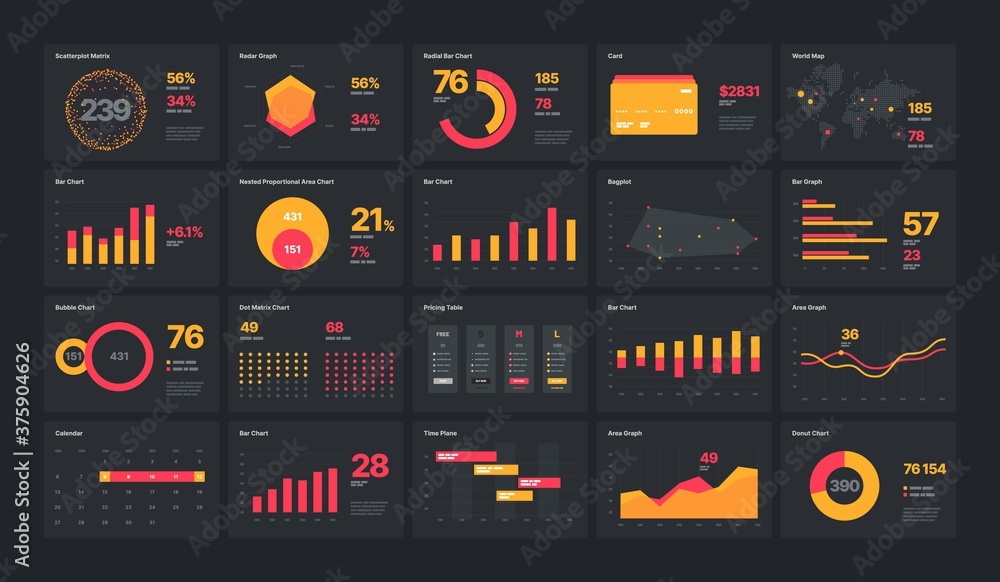 Poster elements of infographics on a black background. for business layout, presentation template, flyer, l