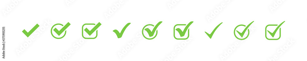 Poster check marks. check mark green vector icons, isolated. simple check marks. checklist symbols. vector 