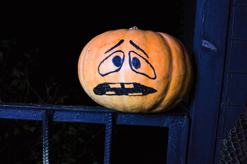 Helloween Pumpkin Head , jack-o-lantern. halloween pumpkin scared alone in the dark