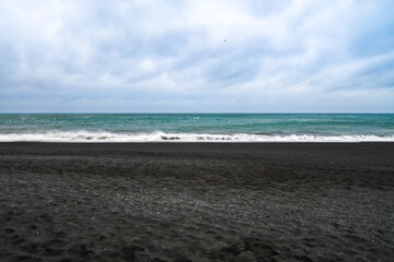 Reynisfjara Beach in Vik, Iceland. Also known as The Black Beach. 