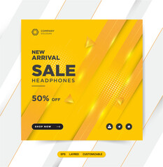 New arrival  headphone sale social media banner design 