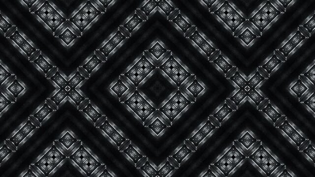Trigonal 3d render moving animated black background VJ loop CGI effect, trigonal symmetrical pattern deltoid kaleidoscope motion graphics triangular shapes computer imagery illustration, concept art