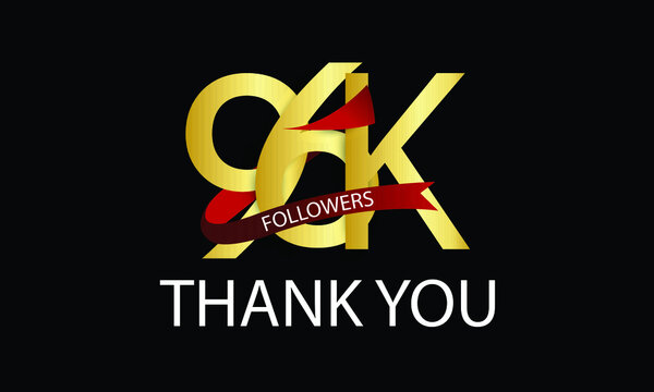 96K, 96.000 Followers Thank You anniversary Red logo with Tosca ribbon. For Social Medias - Vector	