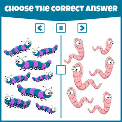 More less or equal. Compare the number. Counting game. Educational mathematical game. Math game for kids.