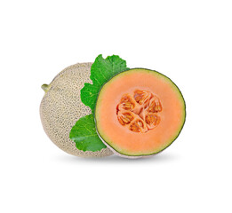 Ripe cantaloupe melon on white background