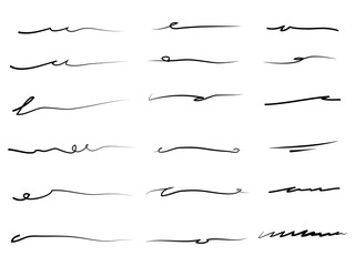 Hand drawn set of underline, curly swishes, swashes, swoops. swirl. Highlight text elements. vector illustration