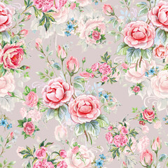 Seamless beautiful pattern for the surface flowers drawn by hand on pape