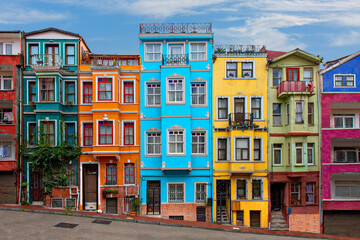 Colorful historical houses in the old neighborhood of Balat in Istanbul, Turkey