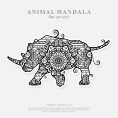 Rhino Mandala Vector Line Art Style