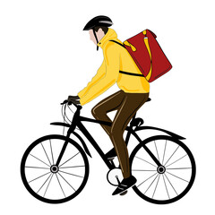 Vector illustration for the online delivery service concept. Bicycle and delivery man. Food delivery concept.
