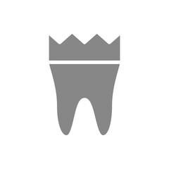 Tooth with crown gray icon. Dental crown symbol