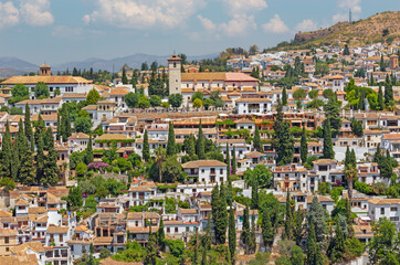 Fototapeta na wymiar Granada - The look to The Albayzin district from Alhambra palace.
