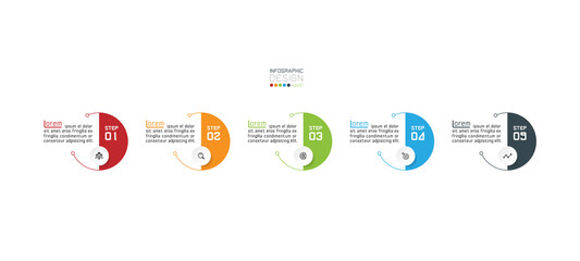 The new circle vector design has 5 steps for a presentation about business and results in the work process.infographic.