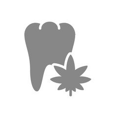 Human tooth with marijuana gray icon. Anesthesia symbol