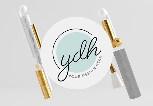Fun Circular Sticker Mockup with Geometric Shapes 