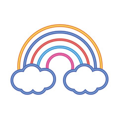 rainbow and clouds icon, neon style