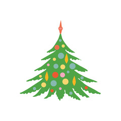 Christmas tree. Decorated Christmas tree. Isolated vector illustrations.