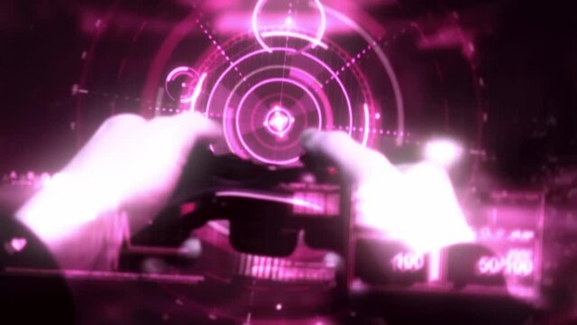 Detail shot hands with controller playing video game motion graphics