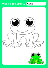 
The page should be colored. Look and color. Coloring book of animals. little frog. Funny coloring book butterfly. Illustration and vector outline - A4 paper, ready for printing.