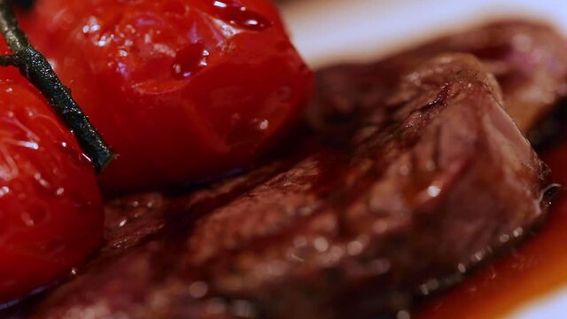 gourmet steak with gravy pouring