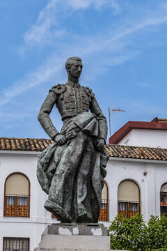 View of sculptural ensemble dedicated to the Spanish bullfighter Manuel Rodriguez Sanchez, known as 'Manolete' in the square Conde de Priego in Cordoba. CORDOBA, SPAIN. June 3, 2018.