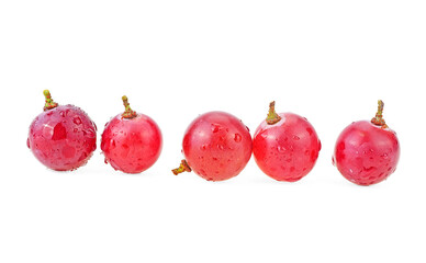 Ripe red grapes with water drops isolated on a white background