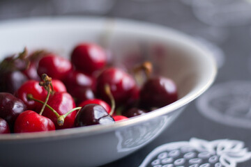Plate of fresh cherries: