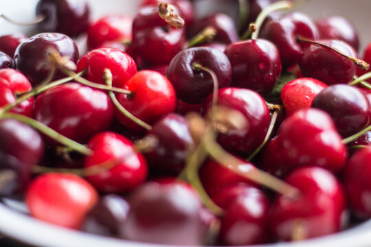 Plate of fresh cherries: