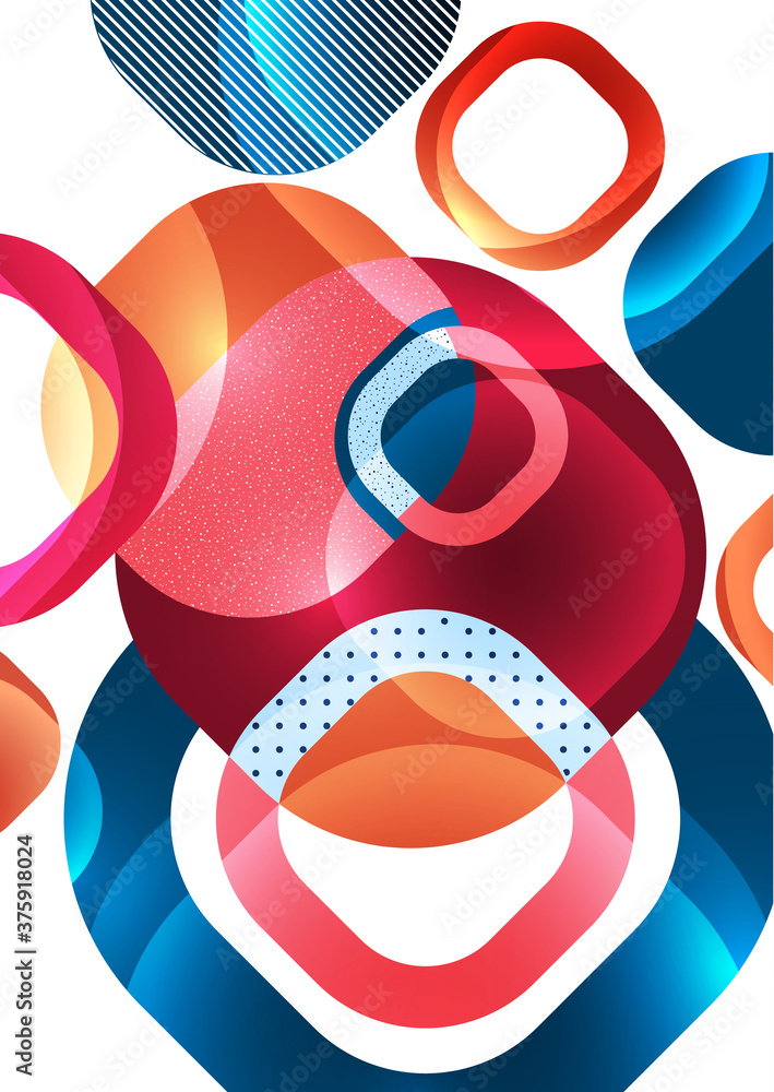 Poster overlapping round squares form a geometric abstract background composition. design template for wall
