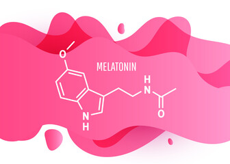 Melatonin structural chemical formula with liquid fluid gradient shape with copy space on white background