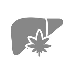 Human liver with marijuana gray icon. Cannabis treatment symbol