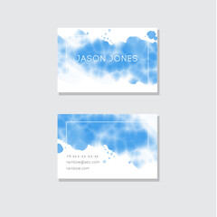 Watercolor business card design template with blue water image