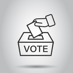 Vote icon in flat style. Ballot box vector illustration on white isolated background. Election business concept.