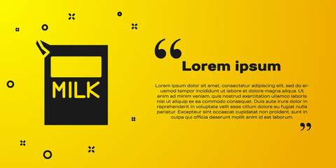 Black Paper package for milk icon isolated on yellow background. Milk packet sign. Vector Illustration.