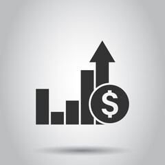 Growth arrow icon in flat style. Revenue vector illustration on white isolated background. Increase business concept.