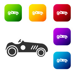 Black Vintage sport racing car icon isolated on white background. Set icons in color square buttons. Vector Illustration.