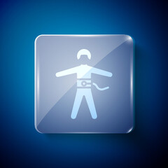 White Bungee jumping icon isolated on blue background. Square glass panels. Vector Illustration.