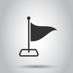 Flag icon in flat style. Pin vector illustration on white isolated background. Flagpole business concept.