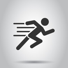 Run people icon in flat style. Jump vector illustration on white isolated background. Fitness business concept.