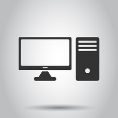 Pc computer icon in flat style. Desktop vector illustration on white isolated background. Device monitor business concept.