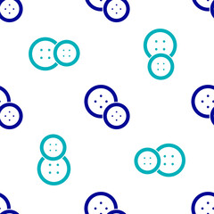 Blue Sewing button for clothes icon isolated seamless pattern on white background. Clothing button. Vector Illustration.