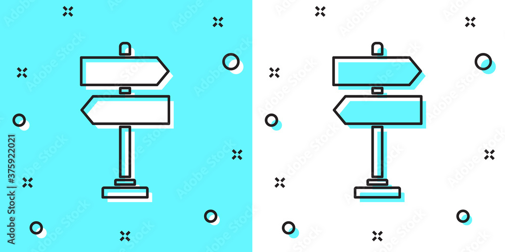 Poster black line road traffic sign. signpost icon isolated on green and white background. pointer symbol. 