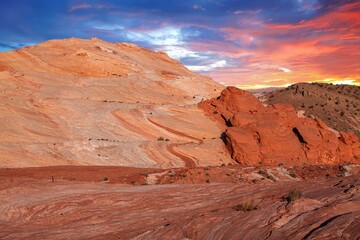 Rock formations in the Nevada desert at Valley of Fire State Park, USA