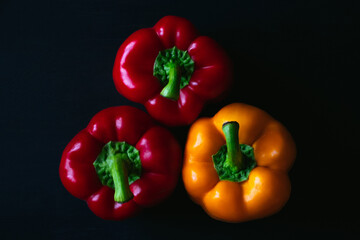  Three big sweet bell peppers close up top view