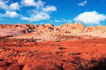 Fototapeta na wymiar Rock formations in the Nevada desert at Valley of Fire State Park, USA