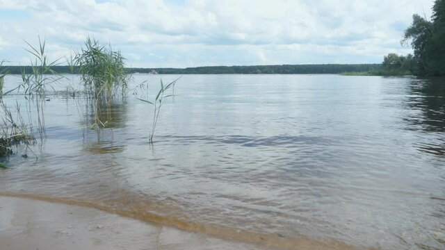 Ferry crossing on the Volga river. Russia, Tver region.