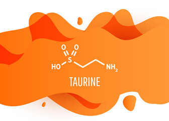 Taurine structural chemical formula with orange liquid fluid gradient shape with copy space on white background