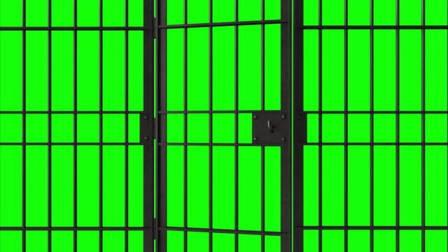 3d rendered animation of opening prison door on green screen