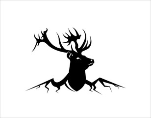 Deer hunting badge logo with a combination of mountain
