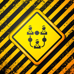 Black Project team base icon isolated on yellow background. Business analysis and planning, consulting, team work, project management. Warning sign. Vector.